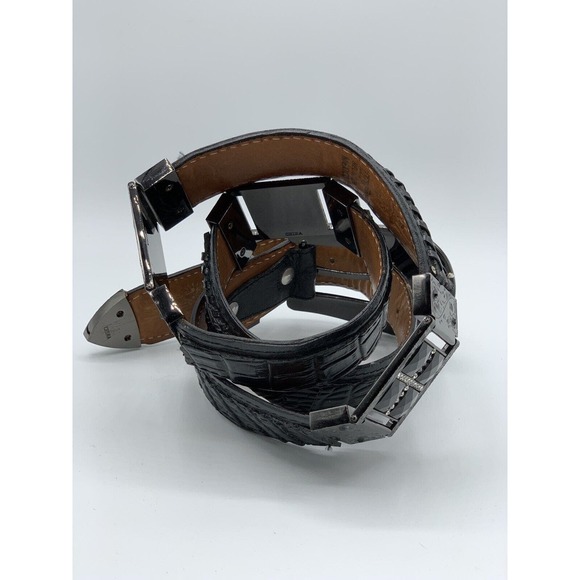 Vintage Donaldo Women's Size 36 Black Leather Tooled Embellished Western Belt - Picture 3 of 11